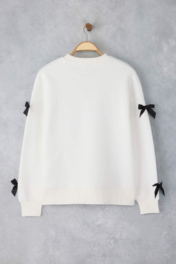 Ekru Kurdele Detayl? Oversize/Genis Kal?p Kal?n Orme Sweatshirt TWOAW25SW00069