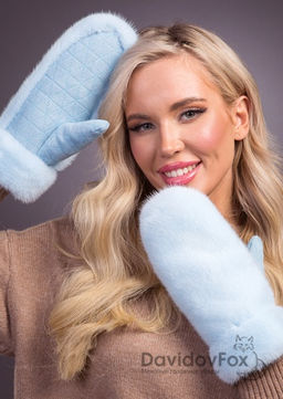 Варежки норка замша голубые