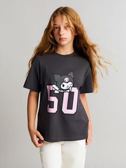 Bisiklet Yaka Kuromi Bask?l? K?z ?ocuk Ti??rt