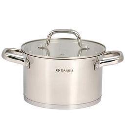 Кастрюля нержавеющая сталь, 3.9 л, крышка стекло, Daniks, Рейн, GS-01229-20, индукция (505776)