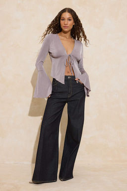 Tas Fitted/Vucuda Oturan V Yaka Uzun Kollu Baglama Detayl? Buzzy Orme Bluz TWOSS26BZ00184