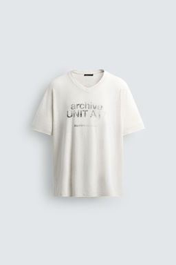 CAMISETA LAVADA ALGOD?N - LINO TEXTO / Blanco