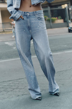 TRF STRAIGHT-LEG RHINESTONE HIGH-WAIST JEANS - Zara фото 5
