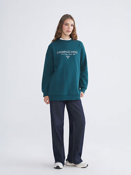 Paris Bask?l? Kad?n Kal?n Sweatshirt Tunik