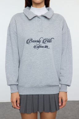 TRENDYOLMILLA Ac?k Pembe Gomlek Yaka Nak?sl? Regular Fit Kal?n Ici Polarl? Orme Sweatshirt TWOAW24SW00182  фото 3