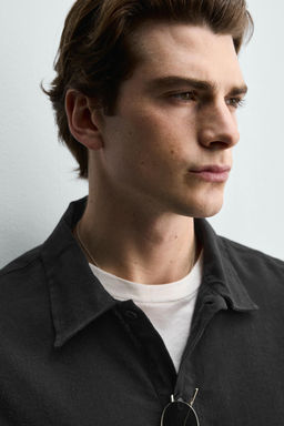 CAMISA POLO ALGOD?N - LINO / Negro - Zara фото 5
