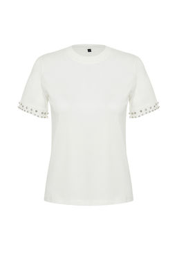 Beyaz Inci Detayl? Regular/Normal Kal?p Orme T-Shirt TWOSS24TS00070