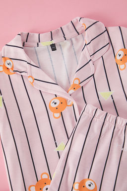 Pembe K?z Cocuk Ay?c?k Bask?l? Gomlek Yaka Cizgili Orme Alt Ust Pijama Tak?m? TKDSS25PT00005 - Trendyolmilla фото 2