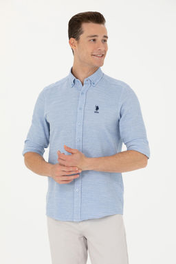 Мужская синяя рубашка с длинным рукавом