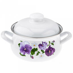 "Анютины глазки" Кастрюля эмалированная 2л, д22см, h27см, форма грушевидная, металлическая крышка (Россия)