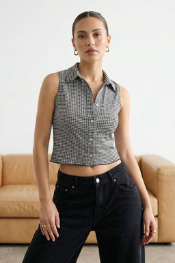 Siyah Poti Kare Polo Yaka Fitted Esnek Orme Bluz TWOSS25BZ00566 - Trendyolmilla фото 9