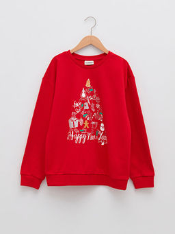 Bisiklet Yaka Y?lba?? Temal? Uzun Kollu K?z ?ocuk Sweatshirt
