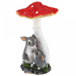 Скульптура-фигура для сада из полистоуна "Зайцы под грибом" h29см (Россия)