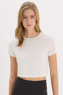 DeFactoFit Crop Top Bisiklet Yaka Basic Duz Sporcu K?sa Kollu Tisort  фото 2