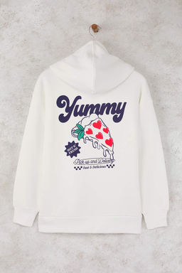 Teen Ekru S?rt Bask?l? Oversize/Genis Kal?p Kapusonlu Orme Sweatshirt TWOAW26SW00166 - Trendyolmilla фото 6