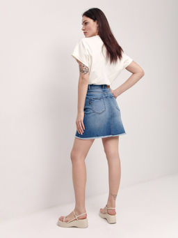 CONTE Джинсовая юбка с бахромой и кокеткой CON-426 washed blue