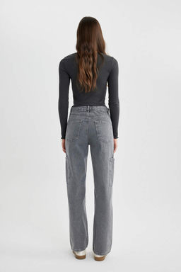 Широкие длинные джинсовые брюки с высокой талией в стиле 90-х годов - Defacto фото 8