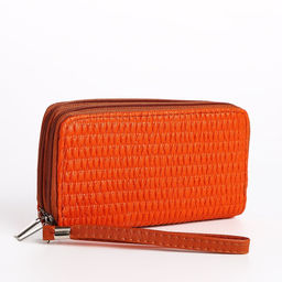 Кошелёк женский на молниях с ремешком, 19×4×9.5 см, текстурный, оранжевый