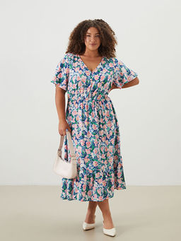 V Yaka ?i?ekli Elbise