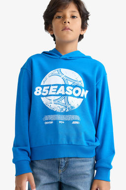 Kap__onlu Bask_l_ Sweatshirt Erkek _ocuk