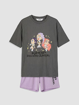 K-pop Demon Hunters Bask?l? K?z ?ocuk ?ortlu Pijama Tak?m?