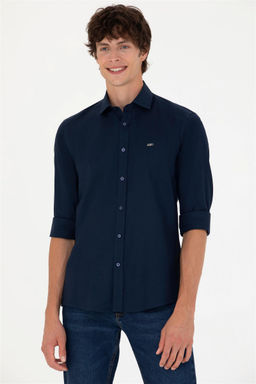 Мужская темно-синяя базовая рубашка с длинным рукавом - U.s. polo assn фото 3