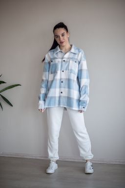 512 Рубашка клетка, голубой - Knitka wear фото 3