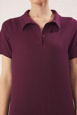 Murdum Polo Yaka K?sa Kol Midi Burumcuk/Dokulu Orme Elbise TWOSS24EL00478 - Trendyolmilla фото 5