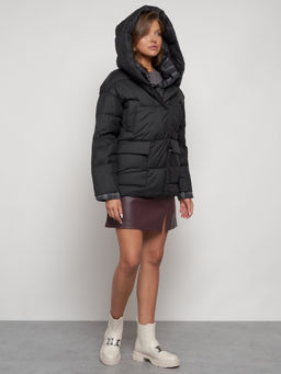 Зимняя женская куртка модная с капюшоном черного цвета 133105Ch