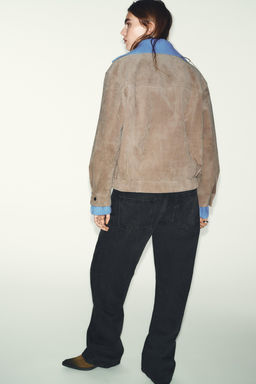 100% SUEDE LEATHER HIGH-NECK JACKET
