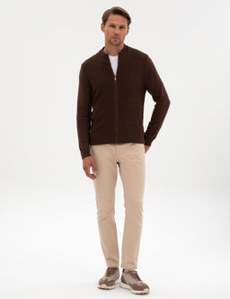 Kahverengi Slim Fit Fermuarl_ Triko H_rka