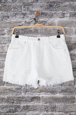 Trendyolmilla Beyaz Y?rt?k Detayl? Yuksek Bel Mini Denim Sort TWOSS25SR00168  фото 9