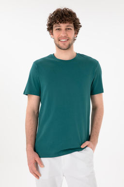 Erkek Regular Fit Bisiklet Yaka Koyu Ye_il Basic Ti__rt Sepette S_rpriz _ndirim