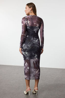 TRENDYOLMILLA Antrasit Tul Astarl? Vucuda Oturan Midi Orme Elbise TWOAW24EL00164  фото 13