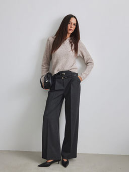 Beli Kemerli Geni? Pa?a Kad?n Pileli Pantolon