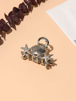 Цена за 6 шт. Краб для волос "Лейла море" морские звезды ракушка, 7 см, серебро