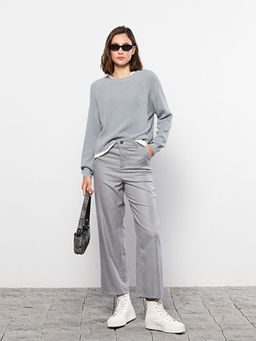 Bisiklet Yaka D?z Uzun Kollu Kad?n Triko Kazak