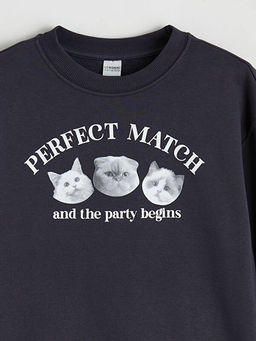 Bisiklet Yaka Bask?l? K?z ?ocuk Kal?n Sweatshirt