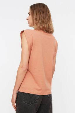 TRENDYOLMILLA Siyah %100 Pamuk Vatka Gorunumlu Basic Bisiklet Yaka Orme T-Shirt TWOSS20TS0021  фото 5