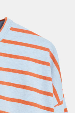 CAMISETA ALGOD?N Y LINO RAYAS / Azul pastel - Zara фото 7