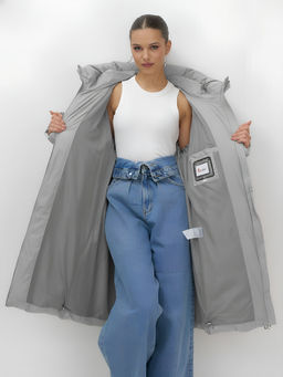 Пальто зимнее утепленное с капюшоном женское серого цвета 7741Sr Бренд: Visdeer фото 9