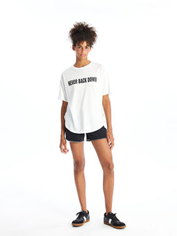 Bisiklet Yaka Bask?l? K?sa Kollu Kad?n Spor Ti??rt