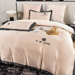 Комплект постельного белья Сатин-Шелк Я IN LOVE на резинке LVR007 Дуэт Семейный 4 Наволочки 160*200*30;140*200*30 - Ситрейд фото 2