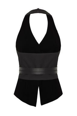 Limited Edition Siyah Fitted Kemerli Dokuma Yelek TWOSS25YE00077