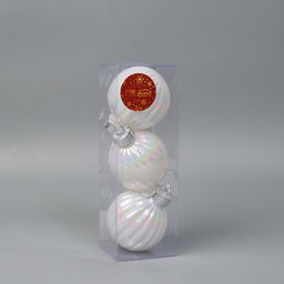 Ёлочные игрушки Перелив, шары новогодние, набор d=8 см, 3 шт., полоски, белый перламутр - Зимнее волшебство фото 2