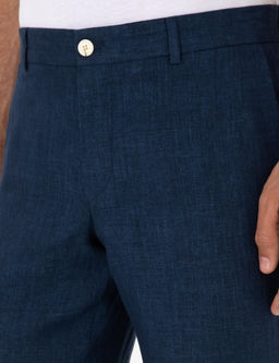 Lacivert Slim Fit %100 Keten Pantolon