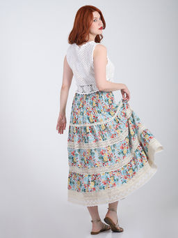 Юбка с кружевом летняя больших размеров с цветами - Almond фото 5