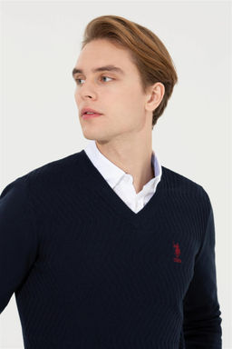 U. S. Polo Assn Мужской темно-синий трикотажный свитер с v-образным вырезом - U.s. polo assn фото 7