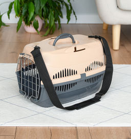 Переноска для животных "Спутник-1" с наплечным ремнем, бежевый/темно-серый, до 9кг, 44*29*27,5см 3993сер/песоч 99ред99 3993сер/песоч 3993сер/песоч