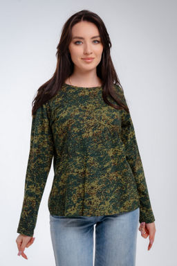 Футболка женская длинный рукав из кулирки цифра ярко зеленый макси